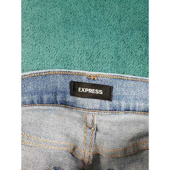 Express Jeans Size 8 Long Blue Stretch Pants Denim Ladies High Rise Skinny - Picture 3 of 14